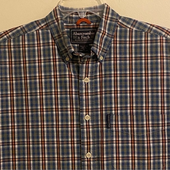 Abercrombie & Fitch Blue Red Plaid  Short Sleeve Button Down Shirt M Cotton - Picture 3 of 11